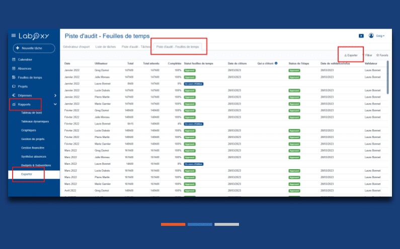 Pistes d'audit - Traçabilité des tâches et des feuilles de temps